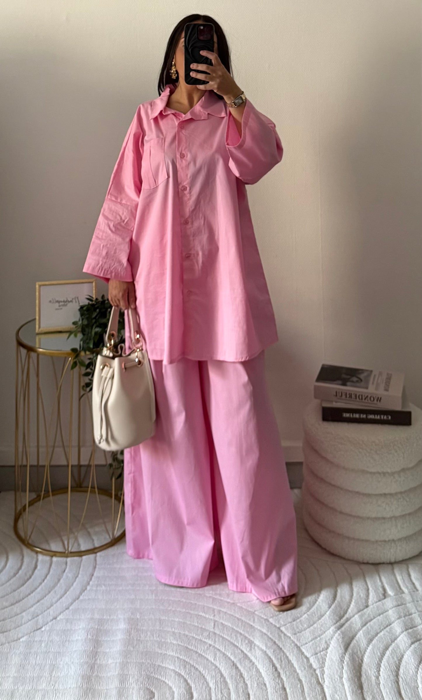 Ensemble chemise + pantalon rose