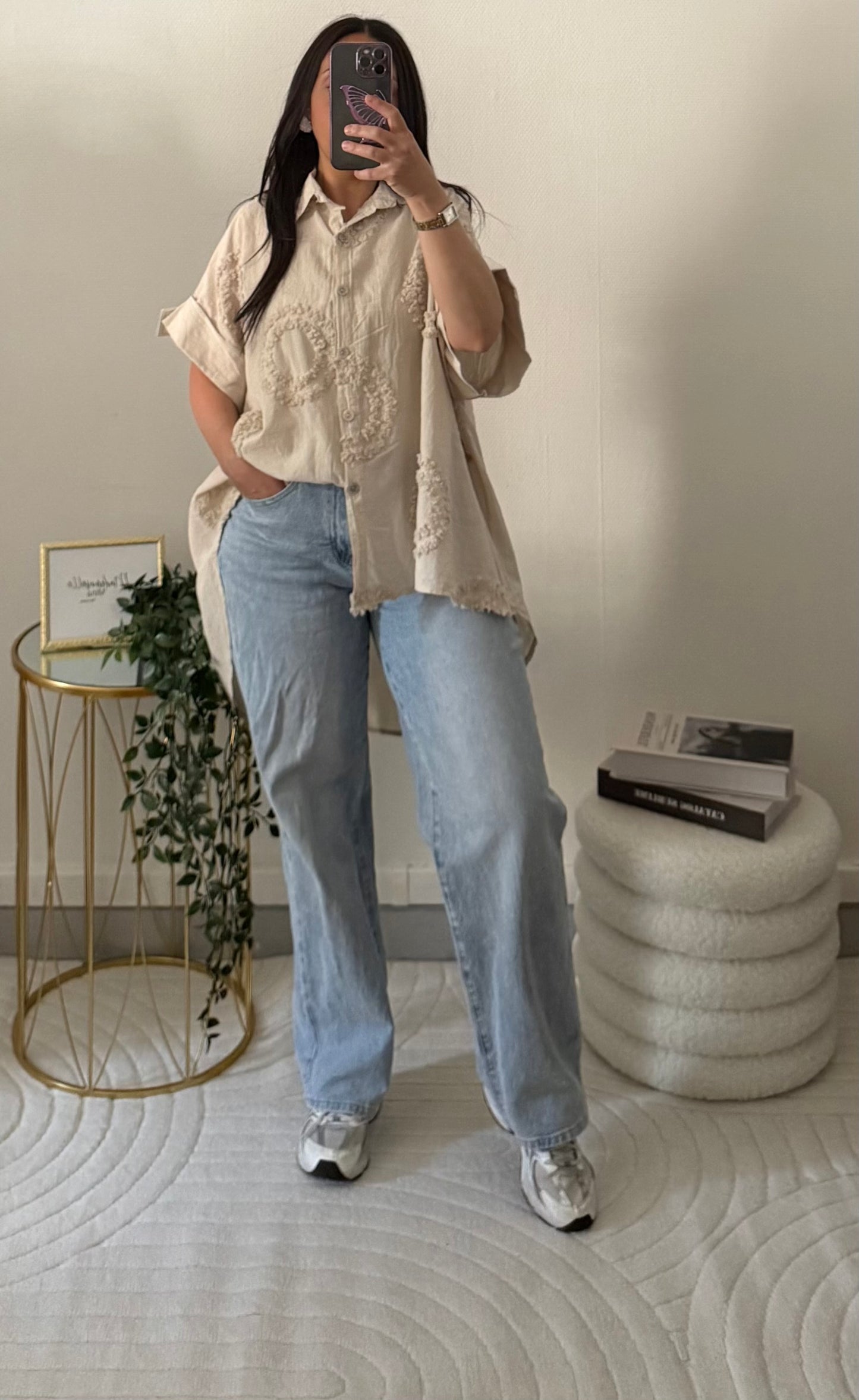 Chemise à motif beige