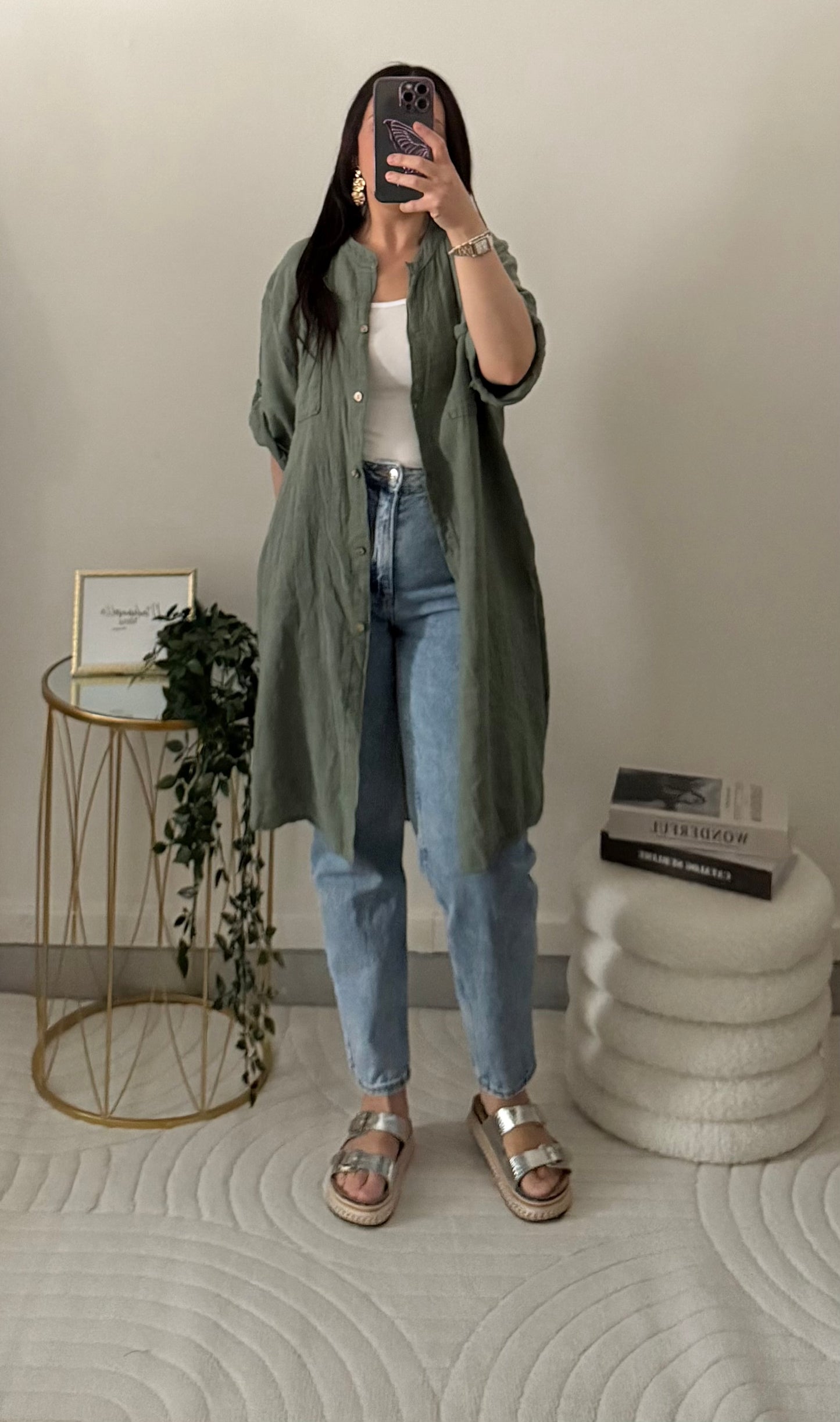 Chemise lin kaki