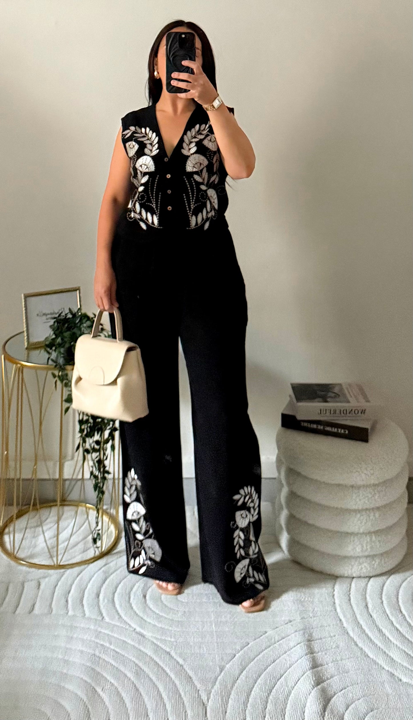 Ensemble lin à motifs noir