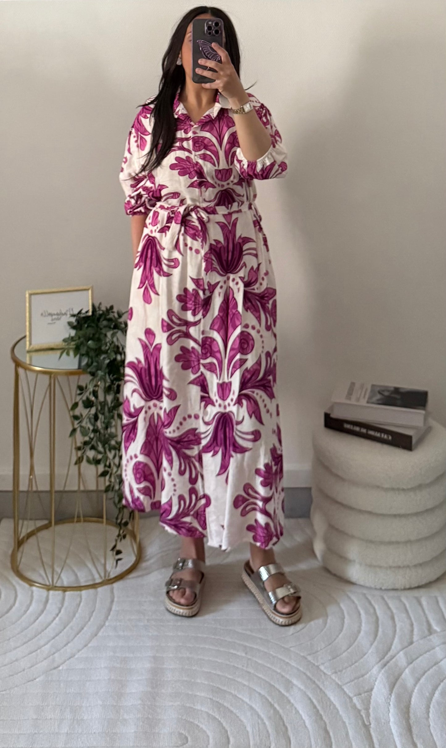 Robe avec ceinture imprimée rose