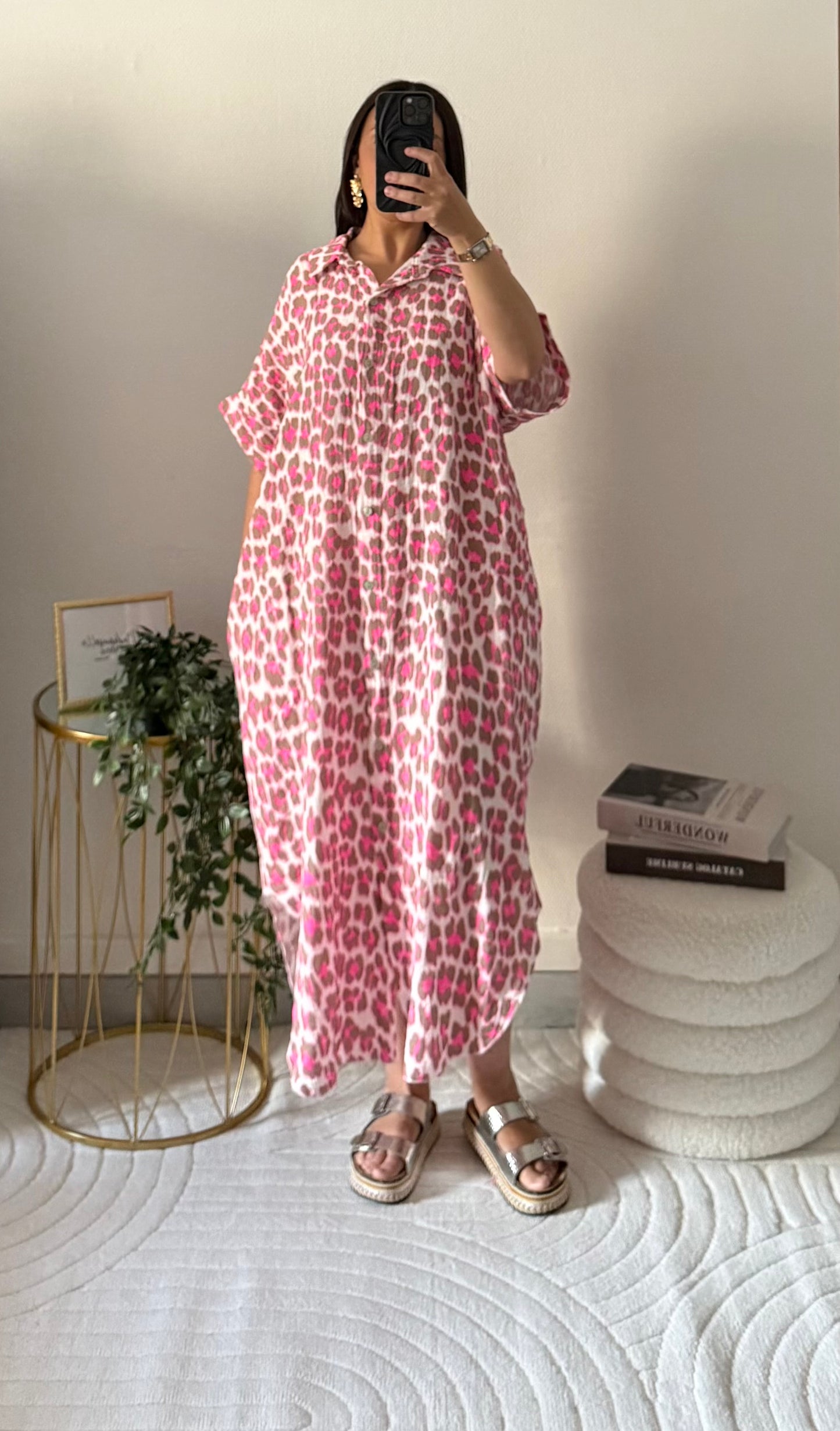 Robe en gaz de coton léopard marron
