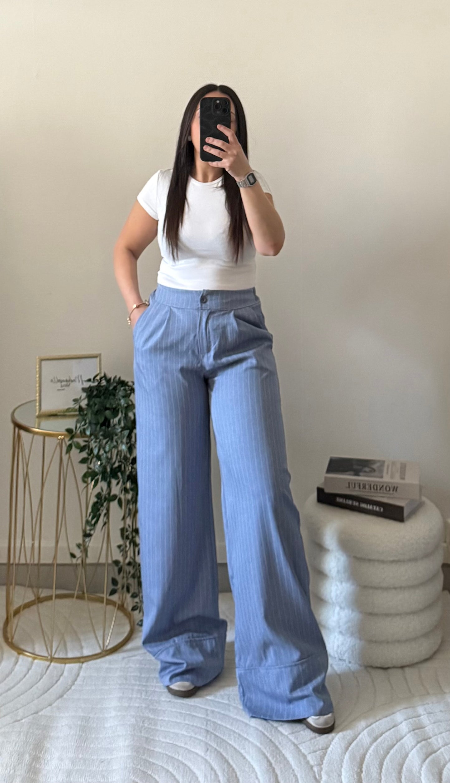 Pantalon à rayures bleu ciel