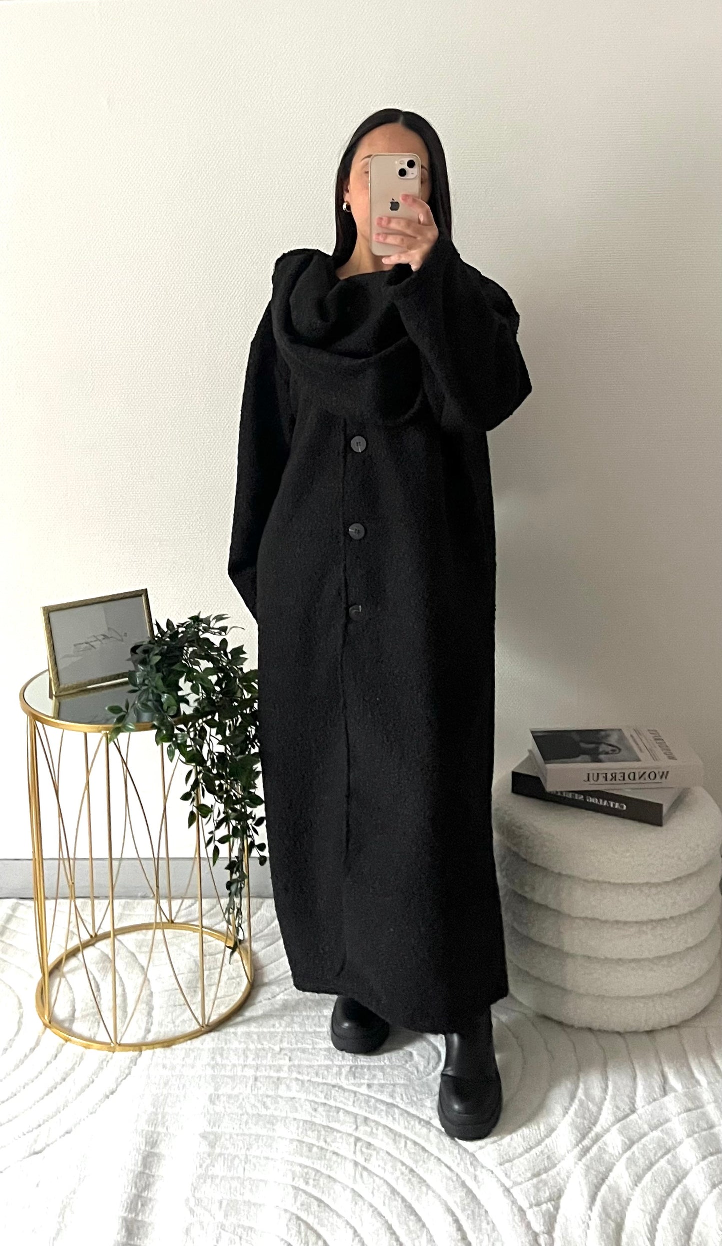 Veste longue avec écharpe noir