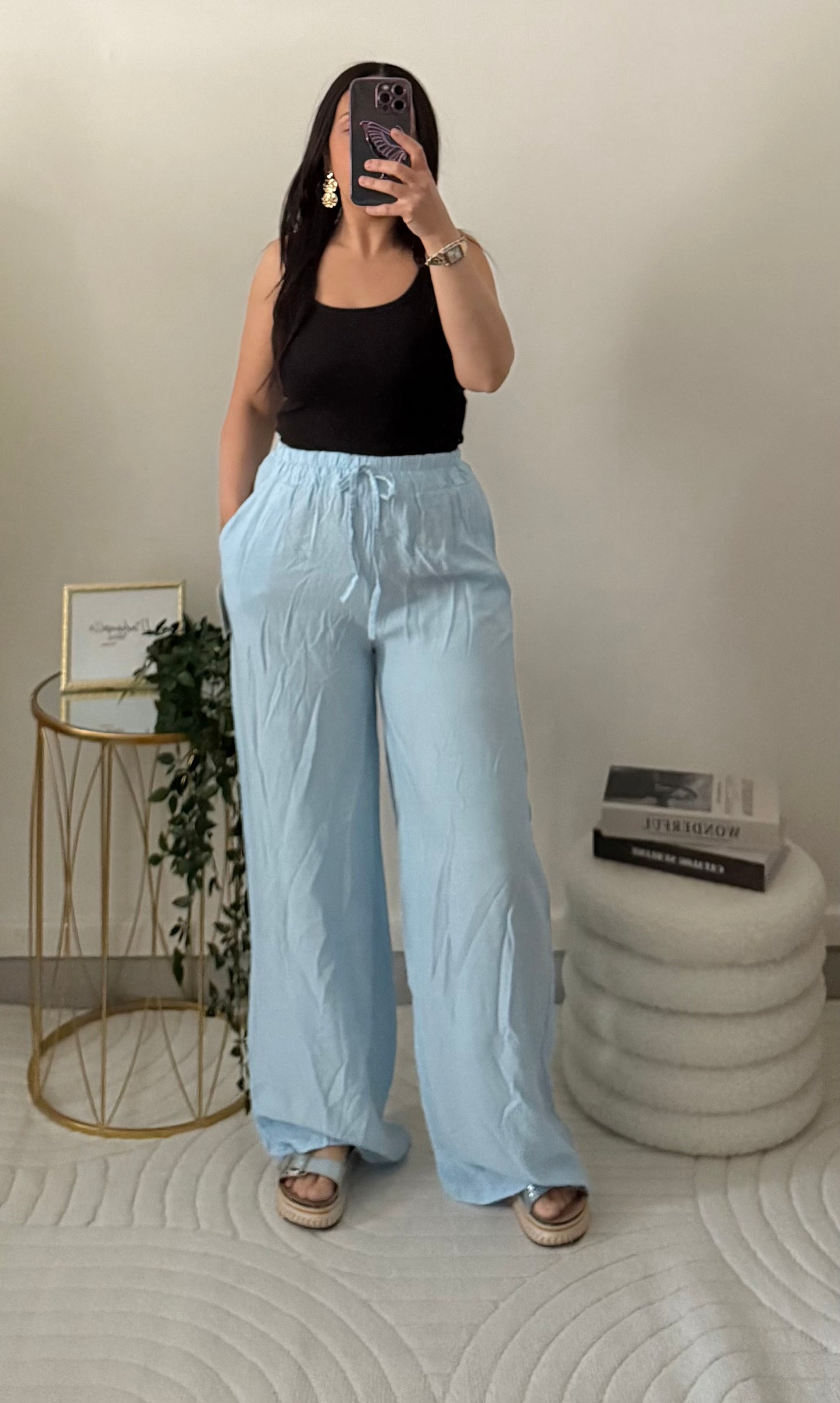 Pantalon lin bleu