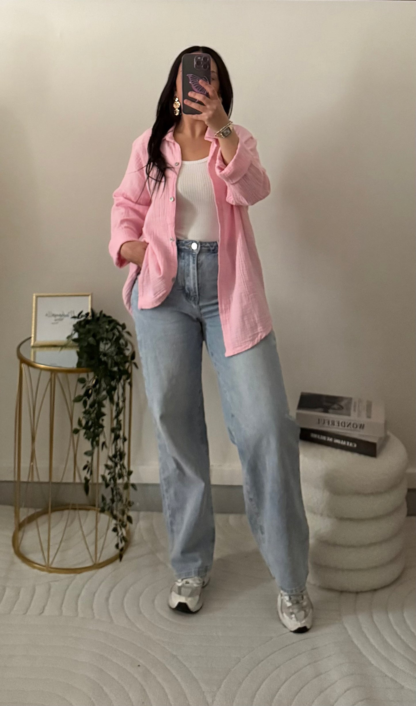 Chemise gaz de coton rose