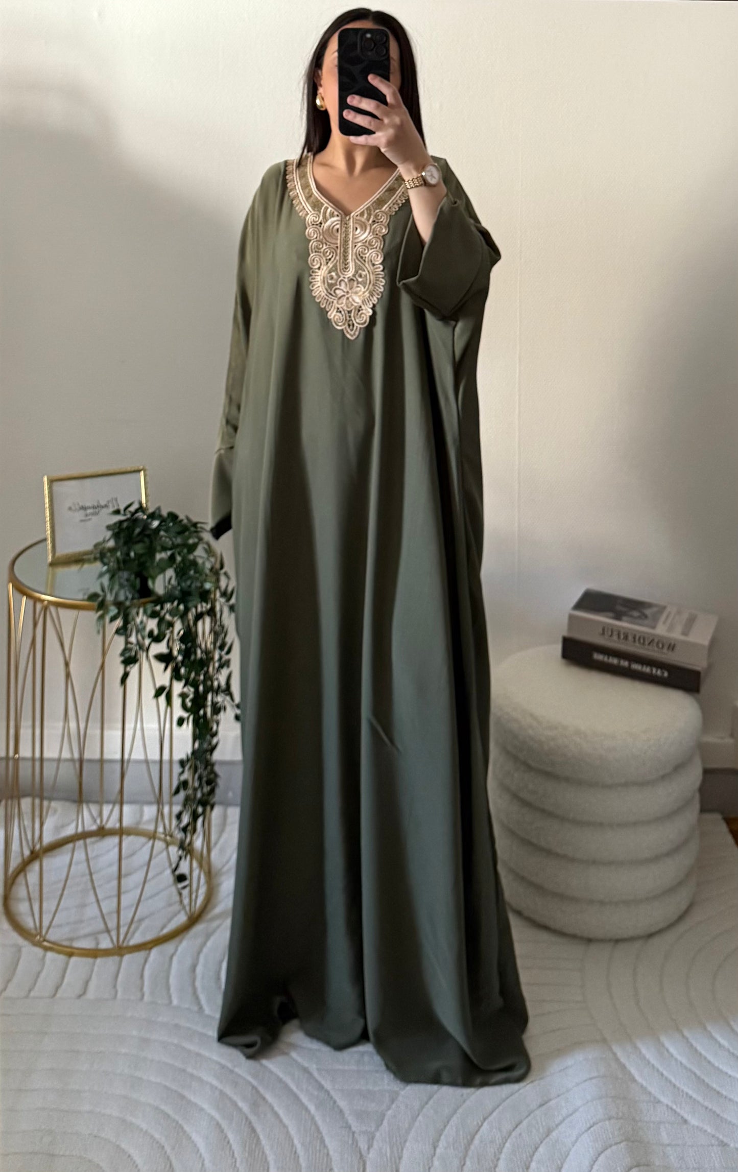 Abaya à perle kaki