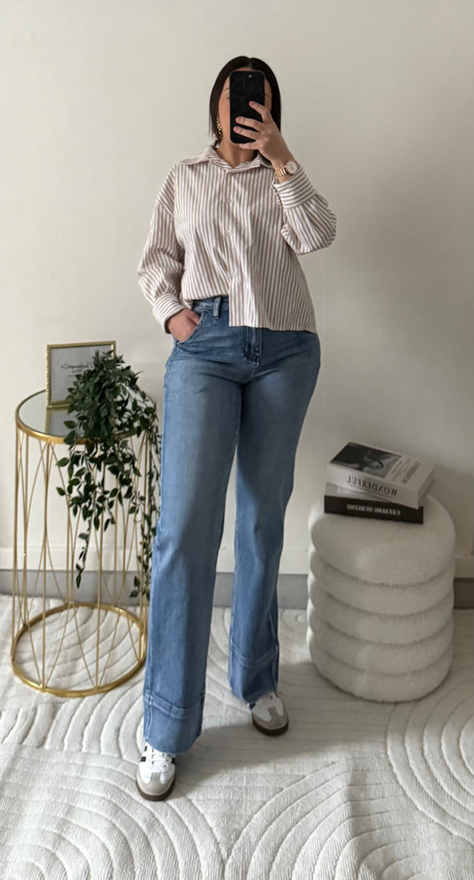 Chemise à rayures beige