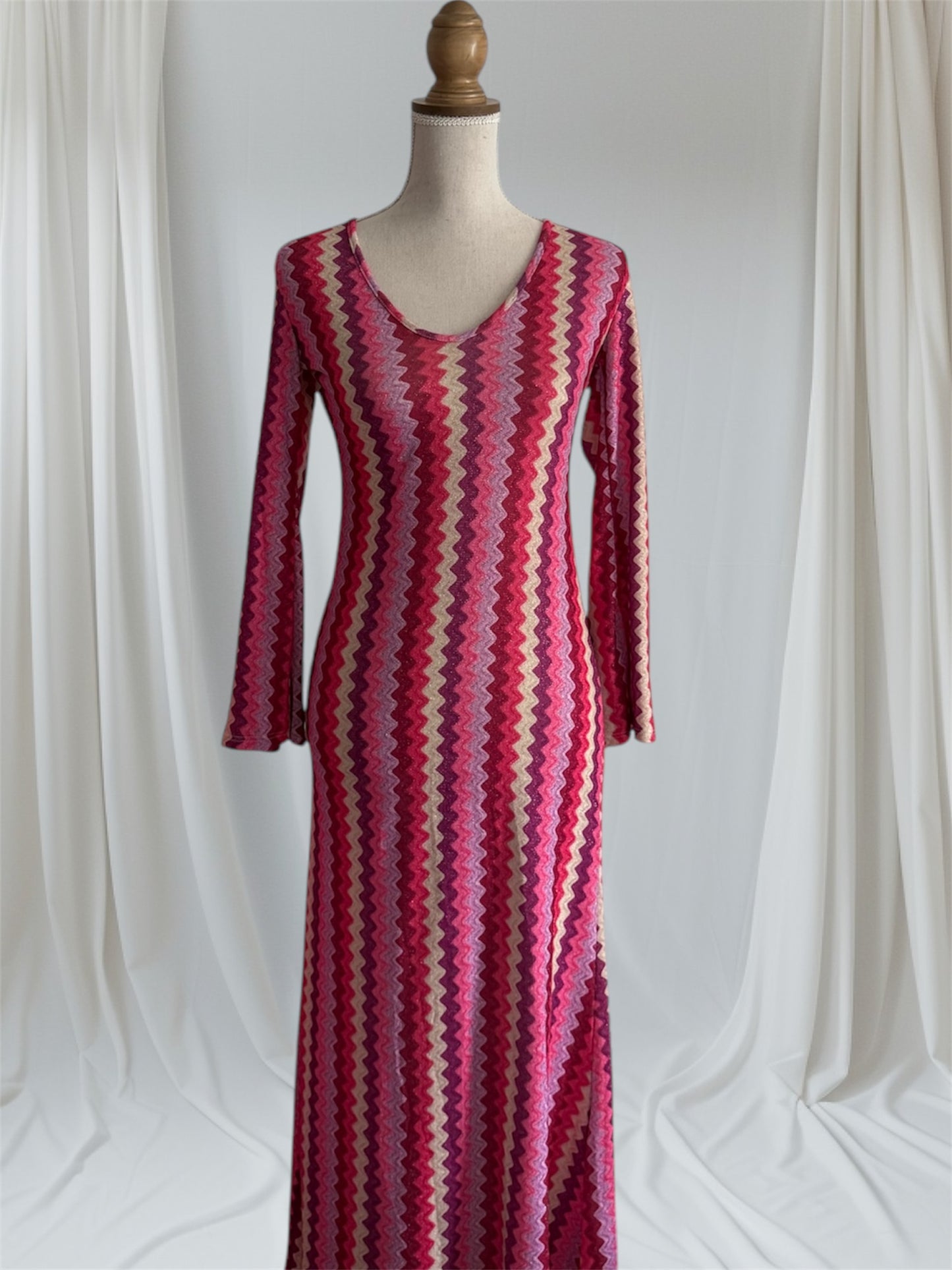 Robe longue bi-color rose