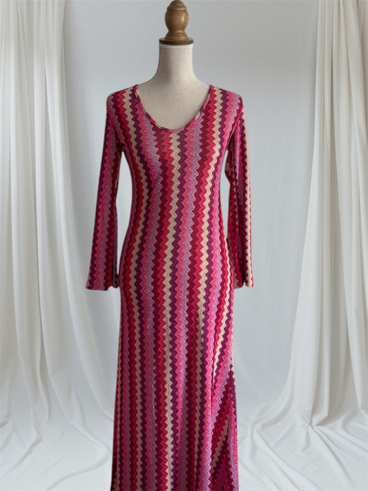 Robe longue bi-color rose