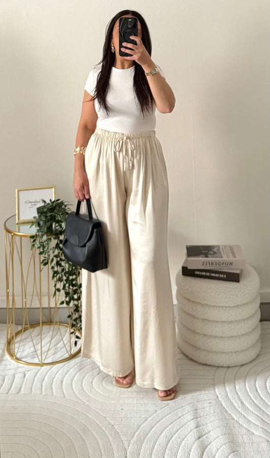 Pantalon satin beige