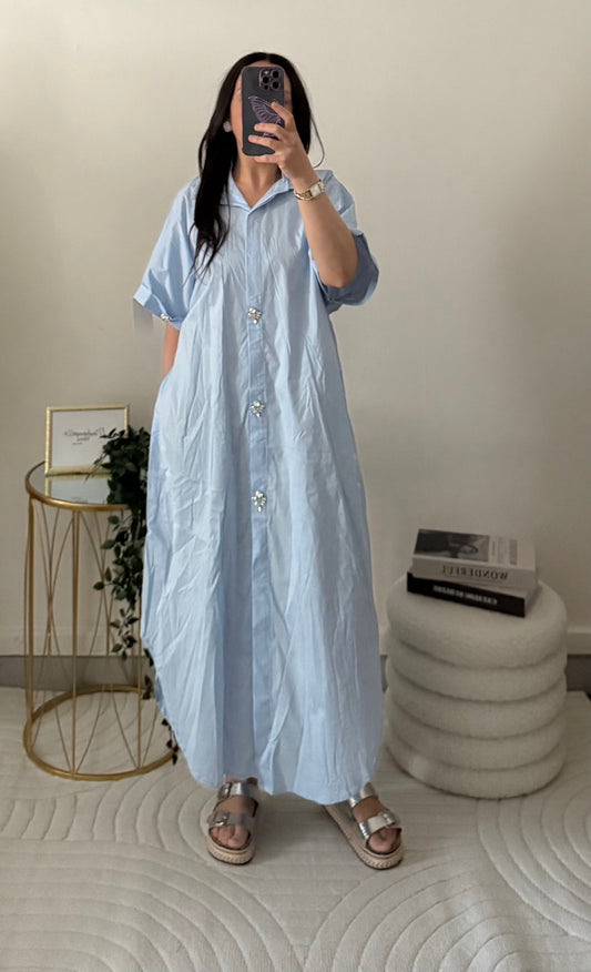 Robe chemise à strass bleu