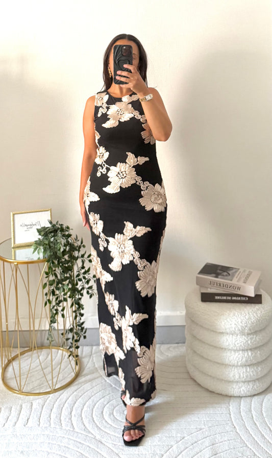 Robe à fleurs Romy noir