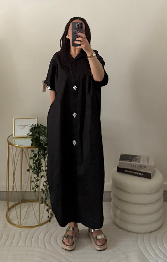 Robe chemise à strass noir