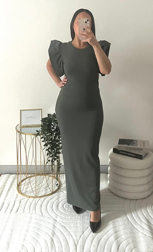 Robe à volant kaki