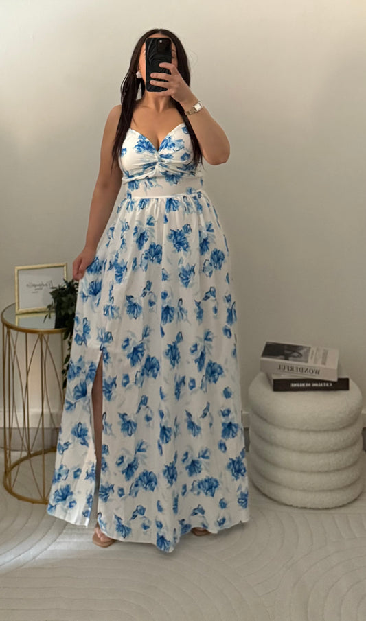 Robe à fleurs bleu