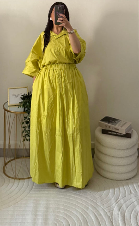 Ensemble chemise jupe pistache