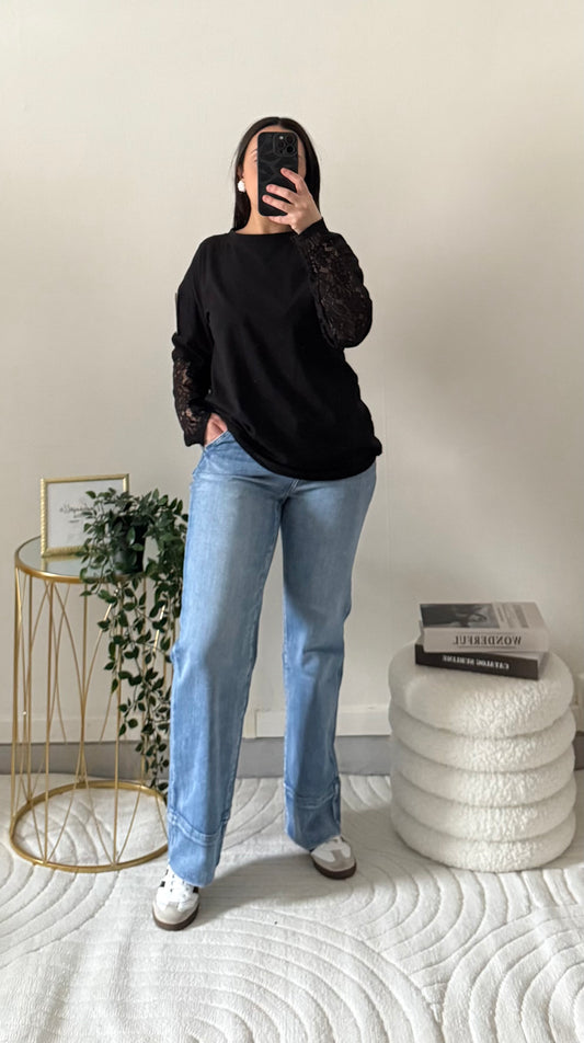 Tee-shirt manches dentelle noir