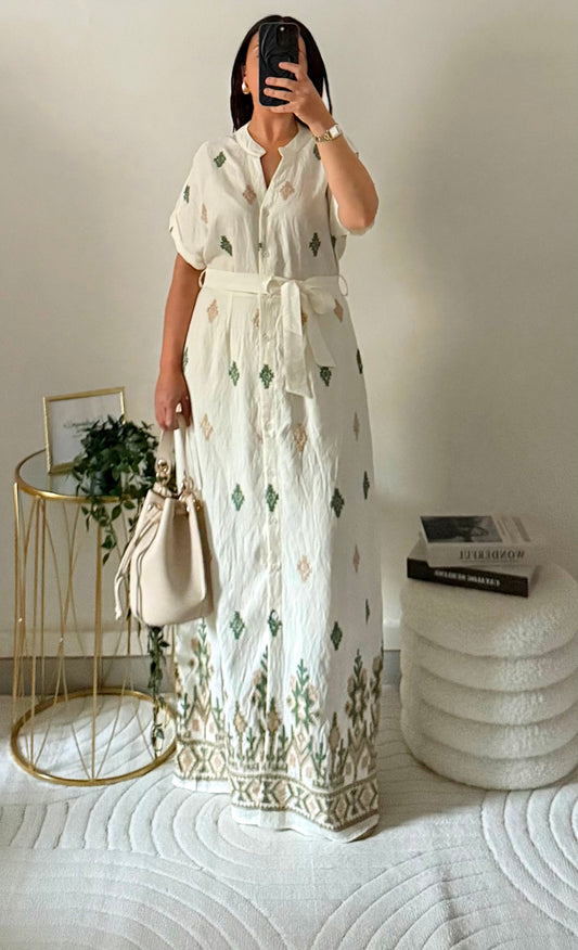 Robe bohème à motifs vert