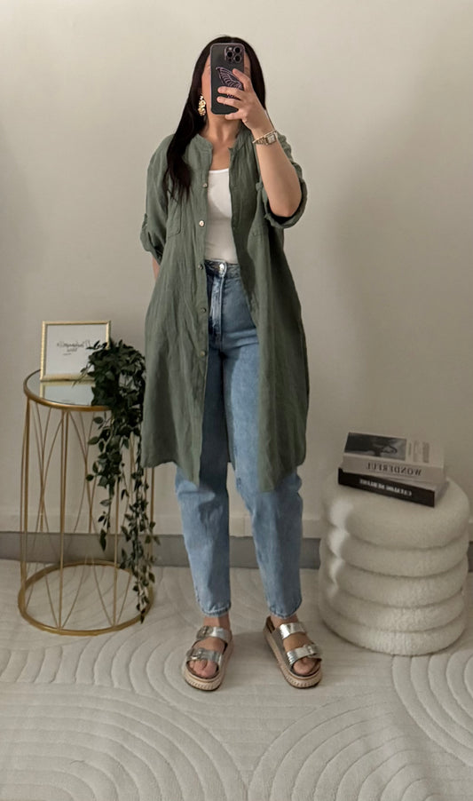 Chemise lin kaki