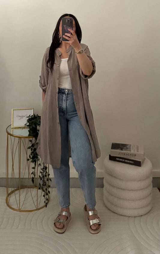 Chemise lin taupe