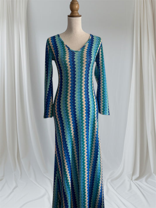 Robe longue bi-color bleu