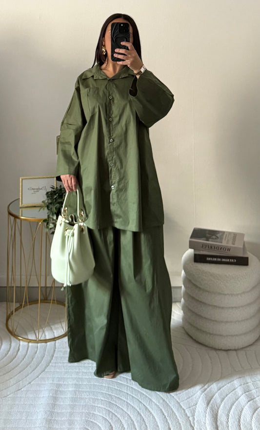 Ensemble chemise + pantalon kaki