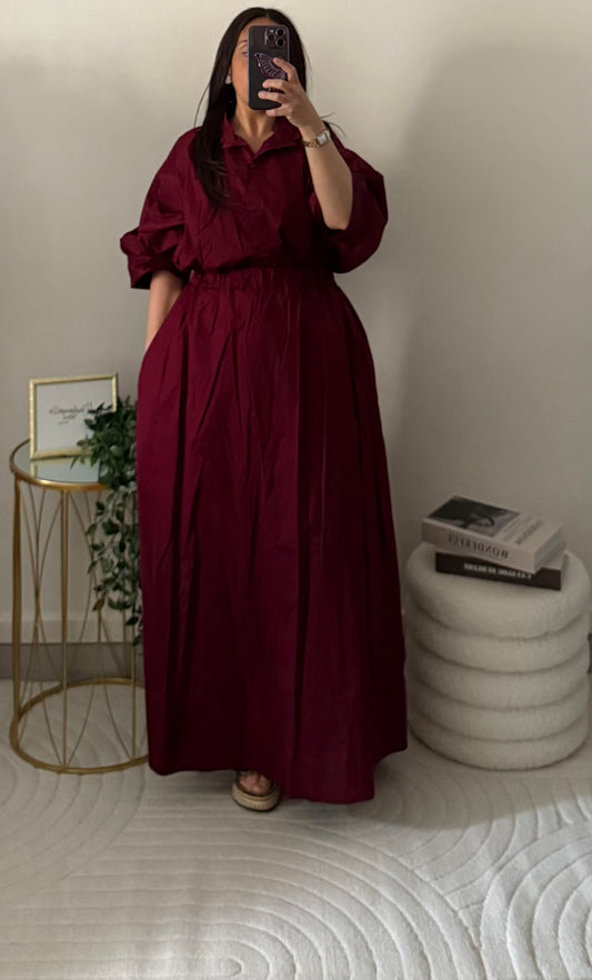 Ensemble chemise jupe bordeaux