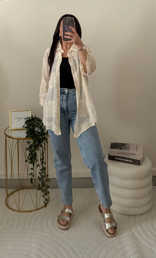 Chemise crème brodé