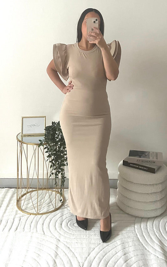 Robe à volant beige