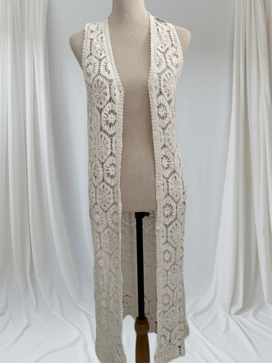 Gilet long en crochet blanc