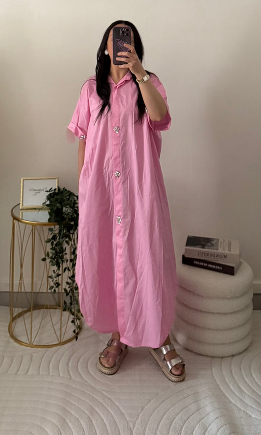 Robe chemise à strass rose