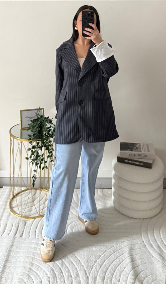 Blazer rayé marine
