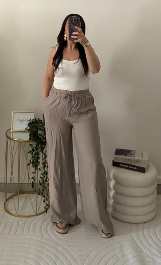 Pantalon lin taupe