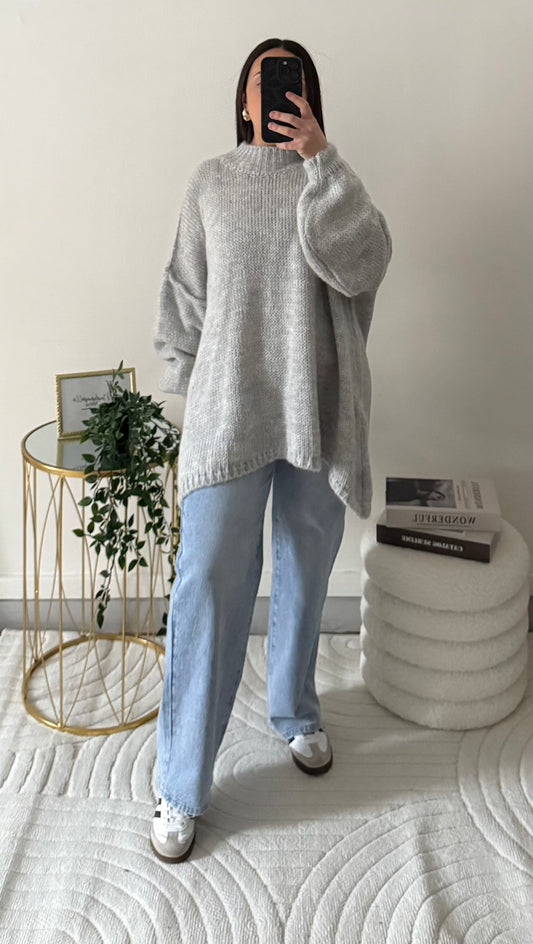 Pull oversize gris