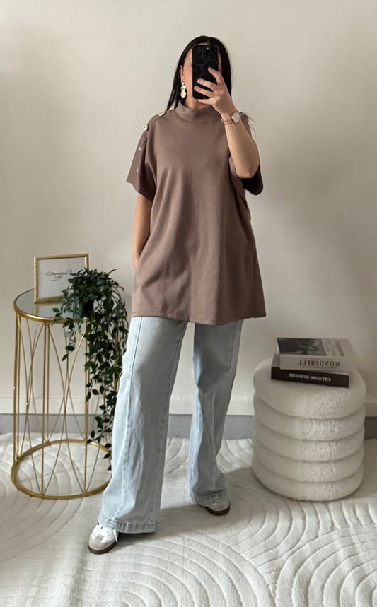 Sweat à bouton taupe