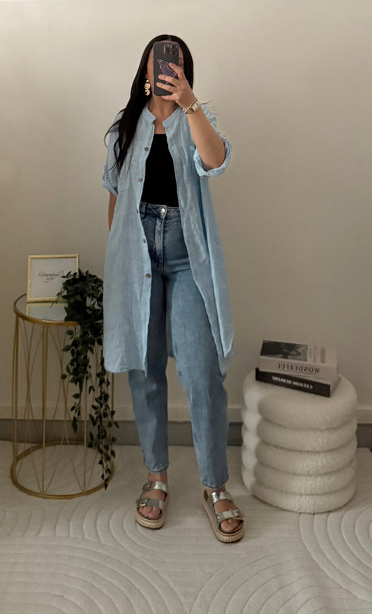 Chemise lin bleu