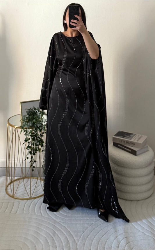 Abaya papillon à strass noir