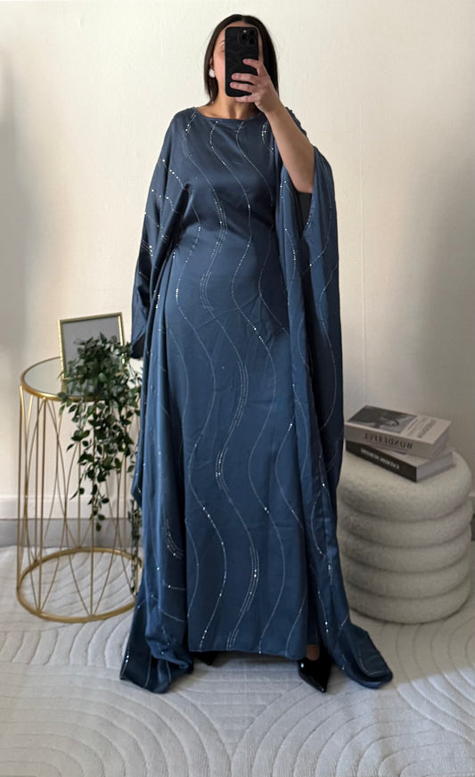 Abaya papillon à strass bleu