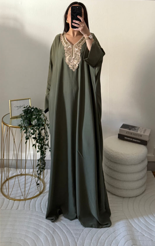 Abaya à perle kaki